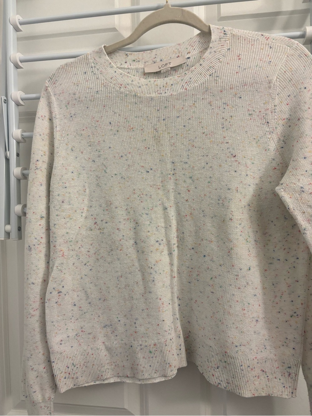 LOFT Cream Flecked Crewneck Sweater with Multicolor Speckles